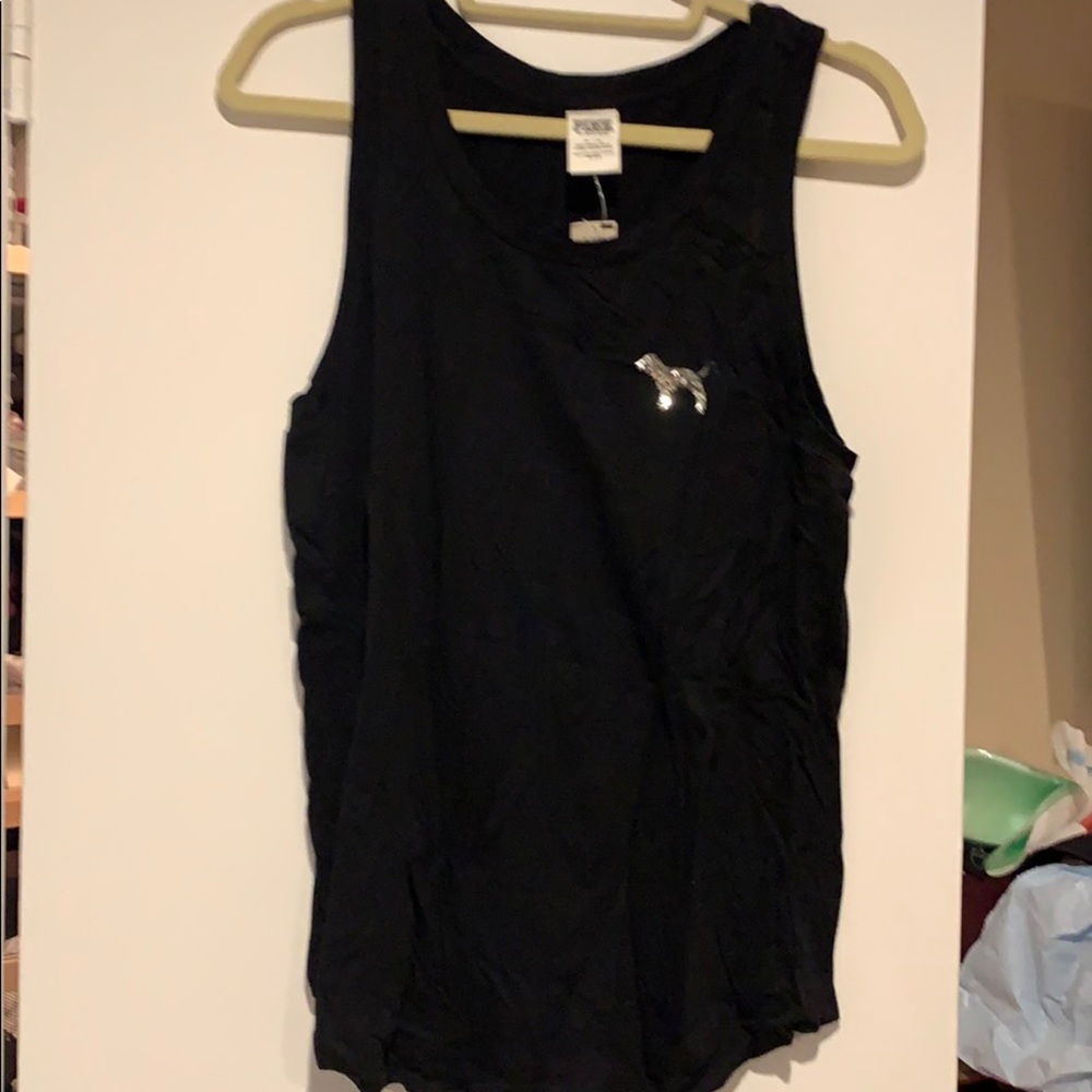 “Pink” Black sequin tank top Size M